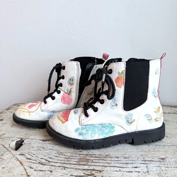 Sugar Girls White Faux Leather Lace Up Mid Calf Boots Size 13 Original Artwork - Picture 4 of 10